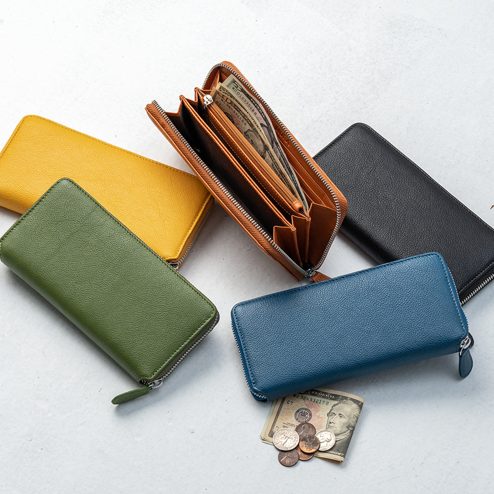 エコレザー ソフトシュリンク YKKラウンドファスナー 長財布