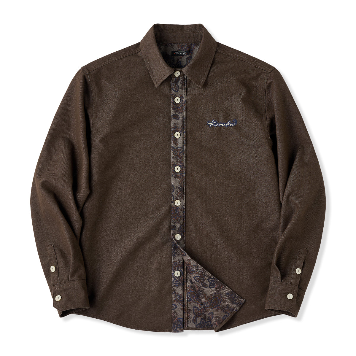 Karaku」ロゴ刺繡入り 裏ペイズリー柄デニム長袖シャツ – Karakubuy