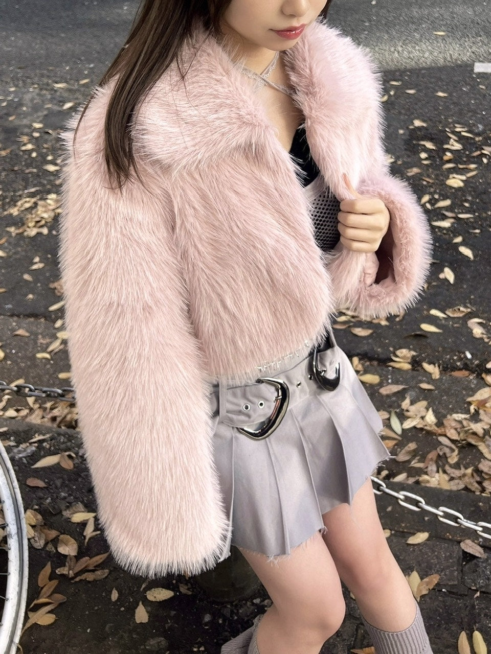 Never mind the XU】cropped fur jacket (4color) / 【ネバーマインド