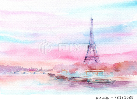 エッフェル塔の風景 水彩画のイラスト素材 [73131639] - PIXTA