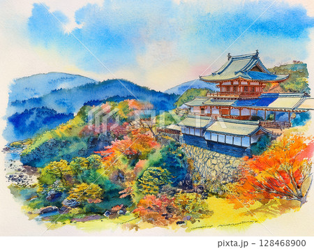 日本の風景、柔らかな水彩画のイラスト素材 [128468900] - PIXTA