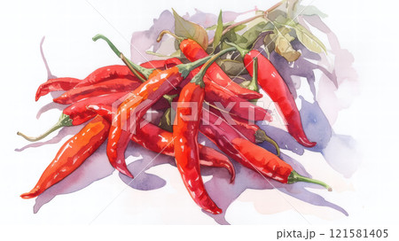 水彩画で描いた赤い唐辛子のイラスト素材 [121581405] - PIXTA