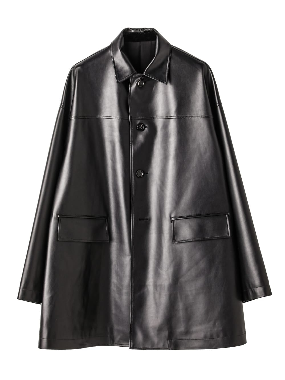 sj.0030AW25-black フォーレザーサックコート The Black-and-White