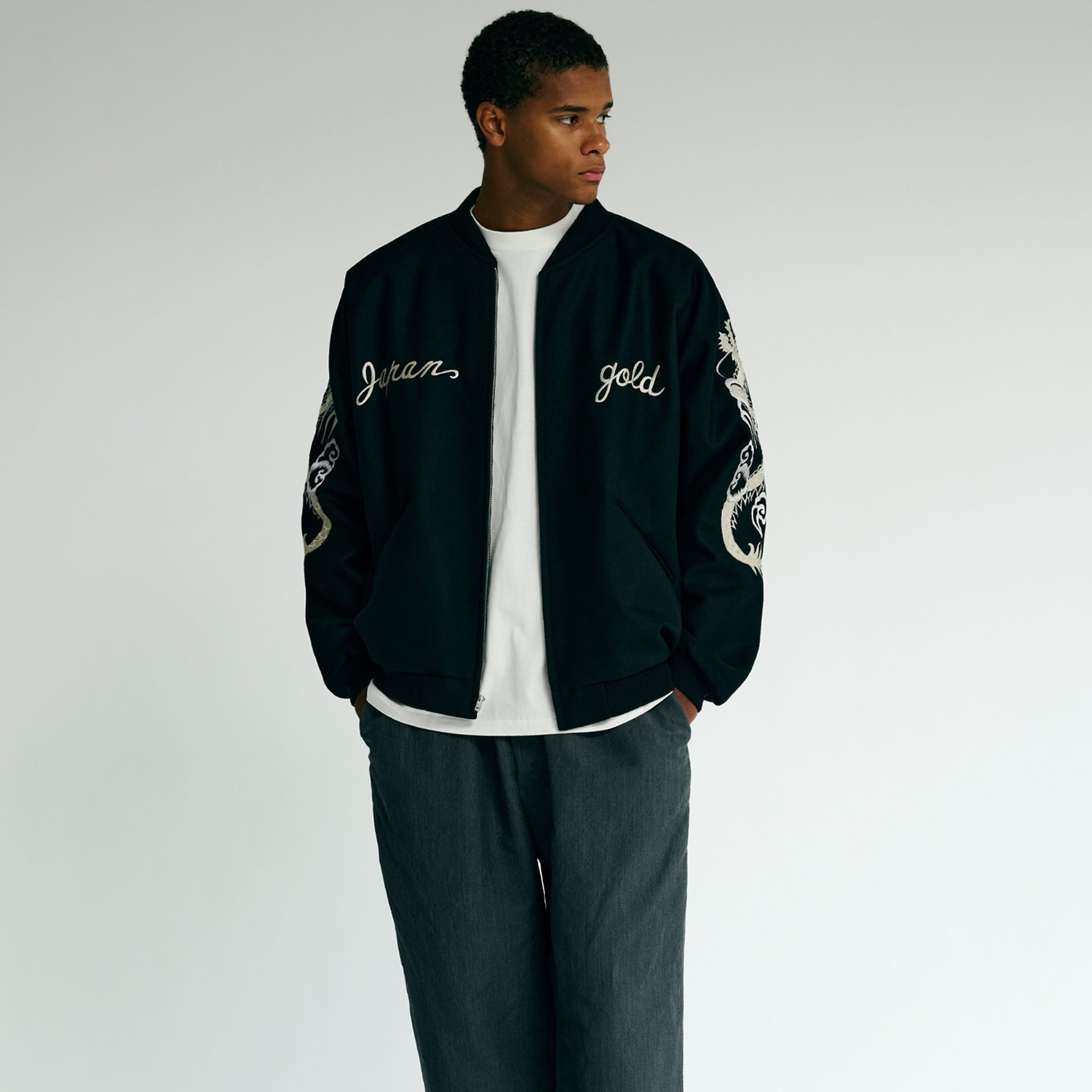 WOOL MELTON ×ACETATE SOUVENIR JACKET “SKULL” 15671 – TIME AFTER TIME