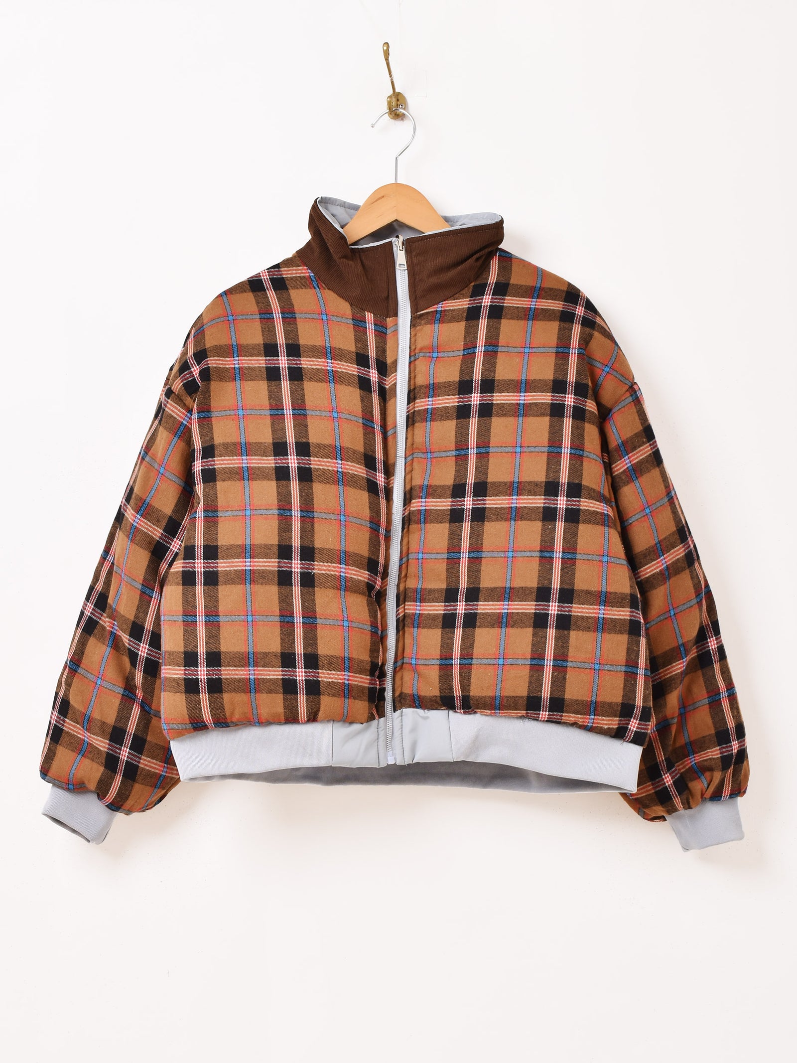 2色展開】Elcamino 無地× チェック柄 リバーシブル ブルゾン – 古着屋