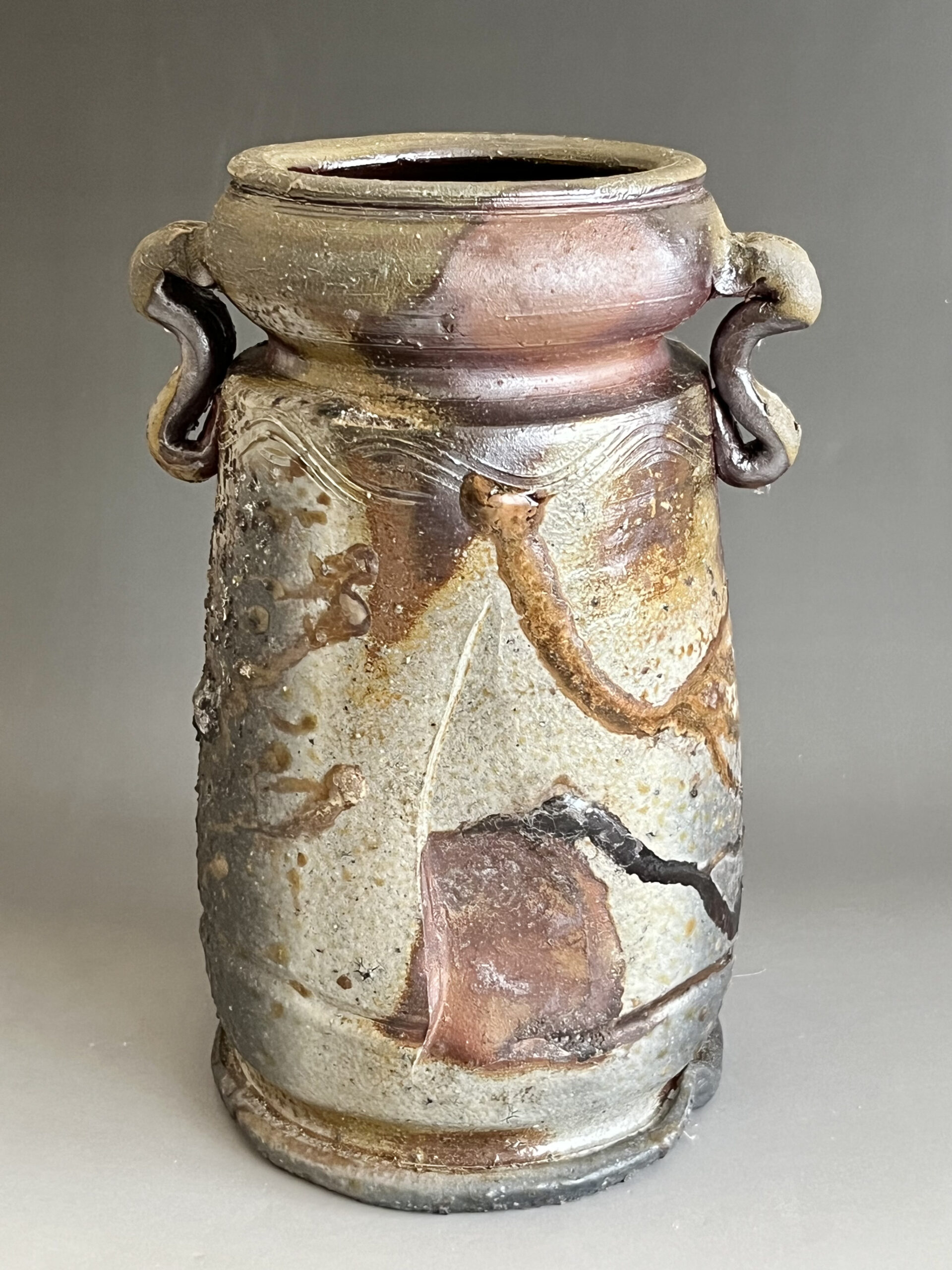 西川政美 （師 人間国宝 金重陶陽） 備前 窯変 胡麻 花入 耳付 花生