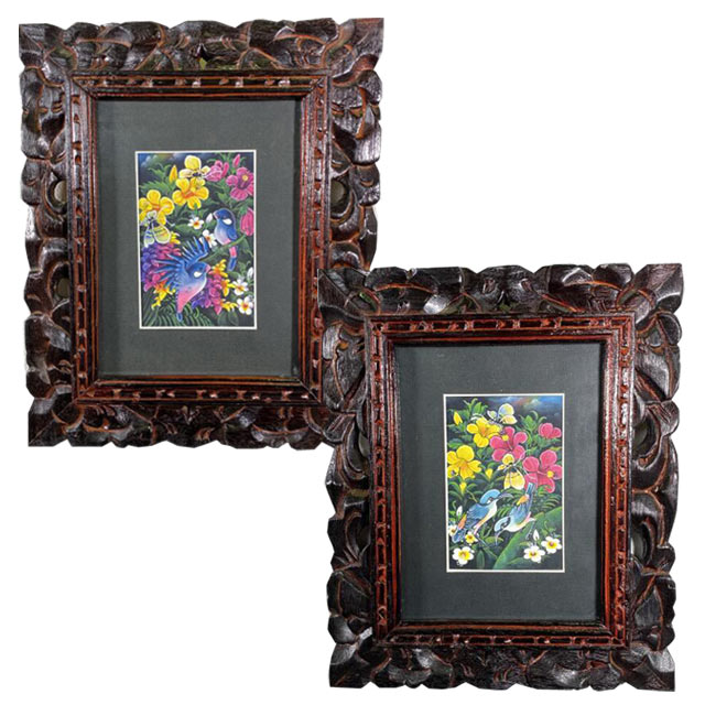 楽天市場】【インテリア雑貨 おしゃれ バリ風】 バリ 絵画 鳥の絵 花と