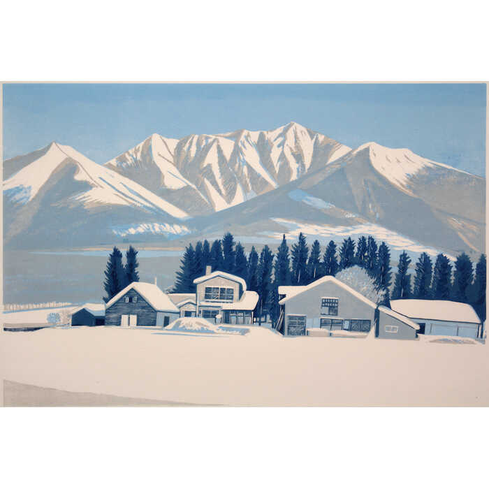 楽天市場】絵画 萩原常良 木版画 『前富良野岳』 家 山 木 雪 風景