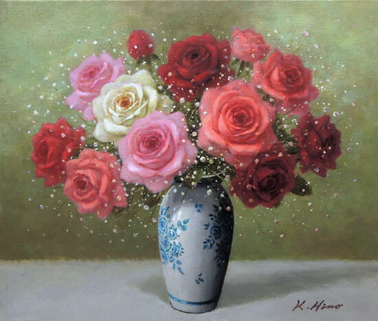 楽天市場】絵画 油絵 ばら (日野皖) 送料無料 【肉筆】【油絵】【花