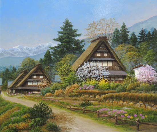 楽天市場】絵画 油絵 富山県五箇山 （四方道夫） 送料無料 【海・山