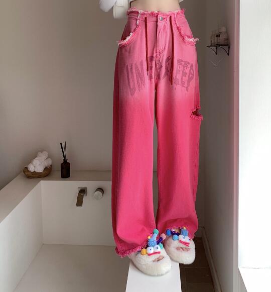楽天市場】♪S~XL展開♪ピンク フリンジ デニム ズボン ボトムス