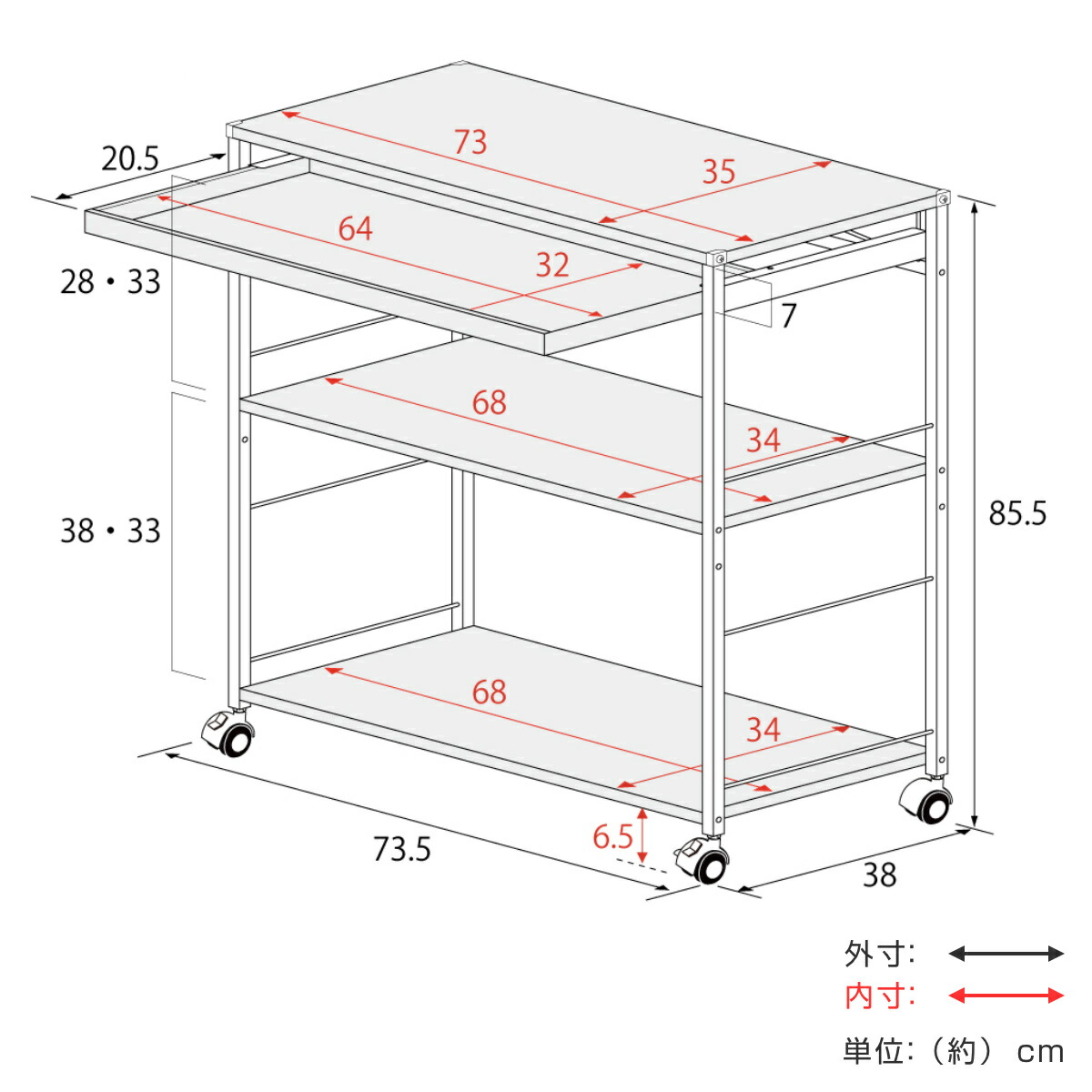 楽天市場】キッチンワゴン ステンレス作業台ワゴン引き出し付 幅73.5cm