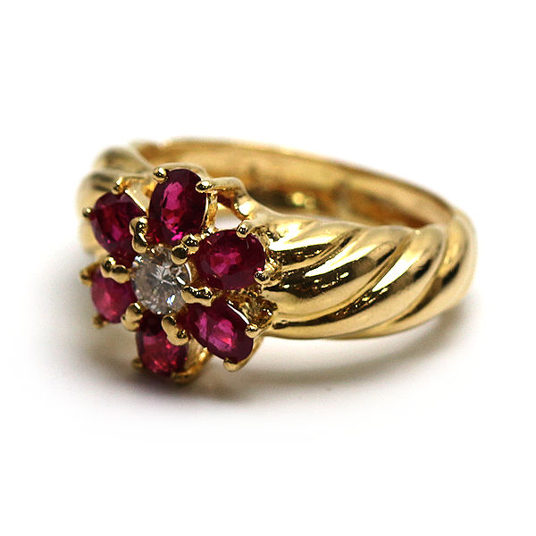 楽天市場】K18 フラワーモチーフリング 10号 ルビー 1.24ct