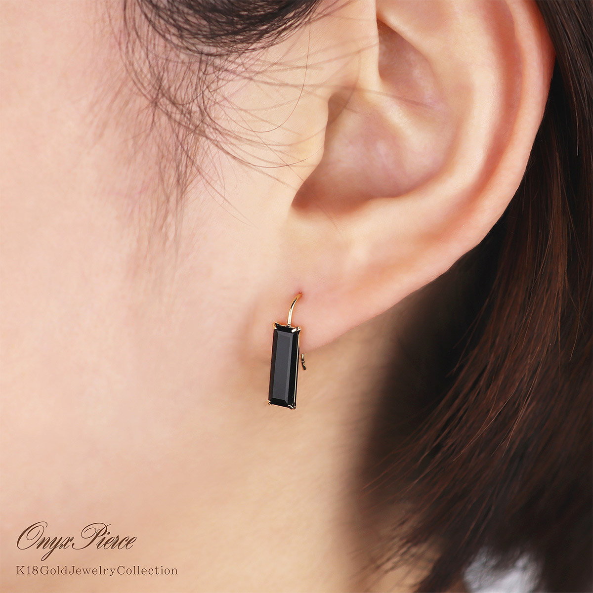 アクセサリーのプレゼント K18YG オニキス ピアス 18金イエロー