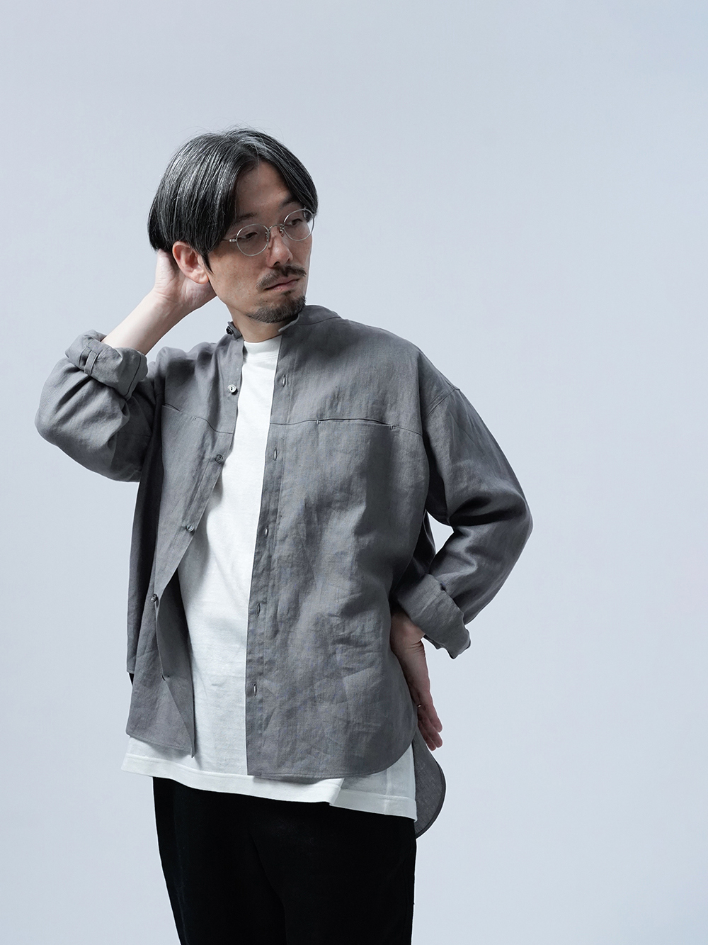 リネンシャツ】ハートをわしづかみの 洗練されしシャツ /鈍色 t021i-nib1