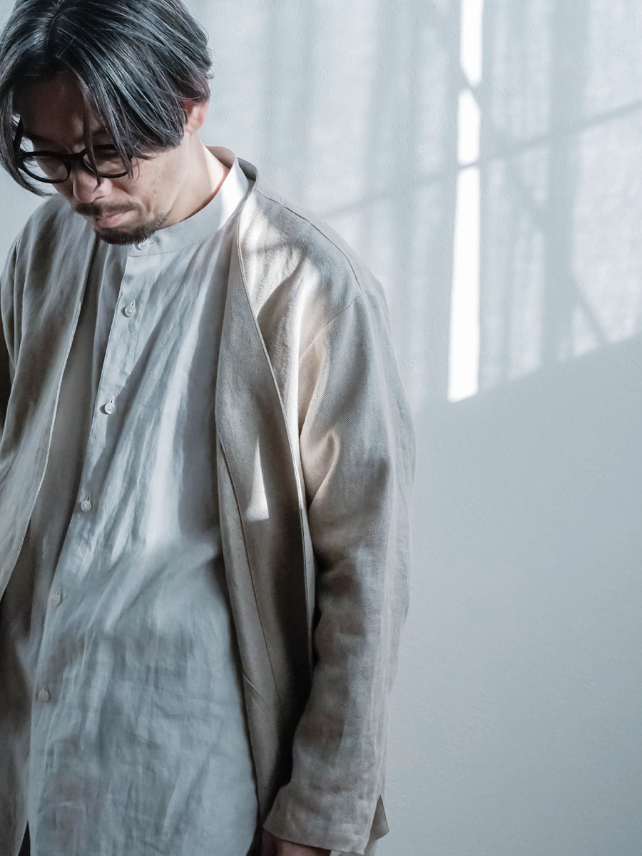 リネンセットアップ】もう考えない。 ノーカラージャケット メンズ