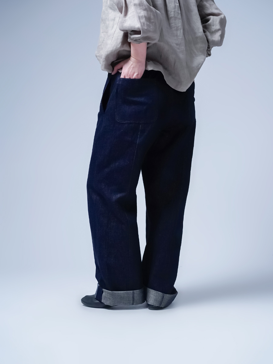 リネンパンツ】全て日本で作る リネンデニム ワイドイージーパンツ