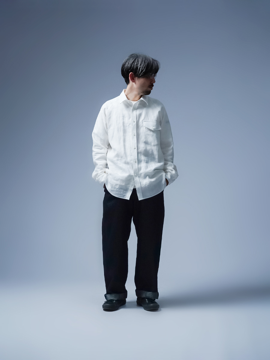 リネンパンツ】全て日本で作る リネンデニム ワイドイージーパンツ