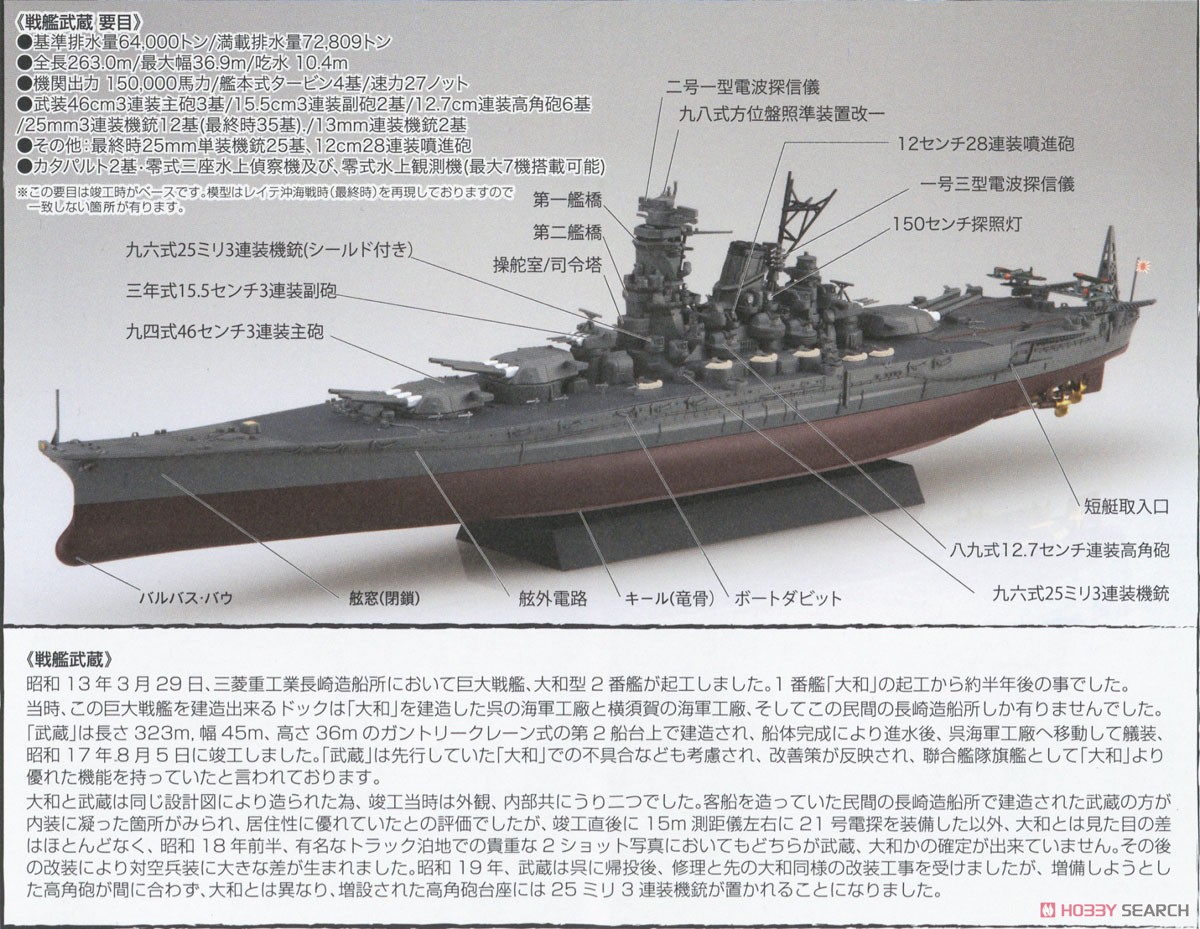 日本海軍戦艦 武蔵 (エッチングパーツ付き) (プラモデル) - ホビー