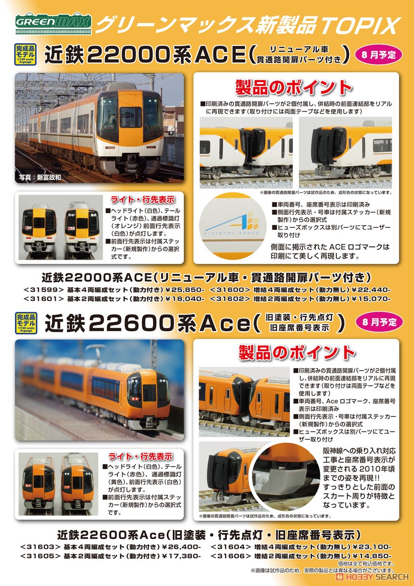 近鉄 22000系 ACE (リニューアル車・貫通路開扉パーツ付き) 基本2両
