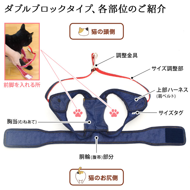 リード別売】ゴロにゃんオリジナル猫用ハーネス ダブルブロックタイプ