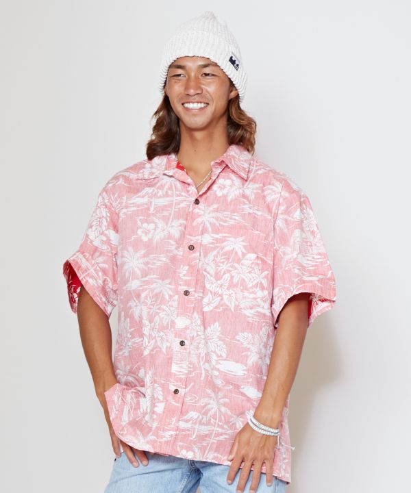 シャックアロハメンズシャツ【TWO PALMS】(L RED): 『Kahiko(カヒコ