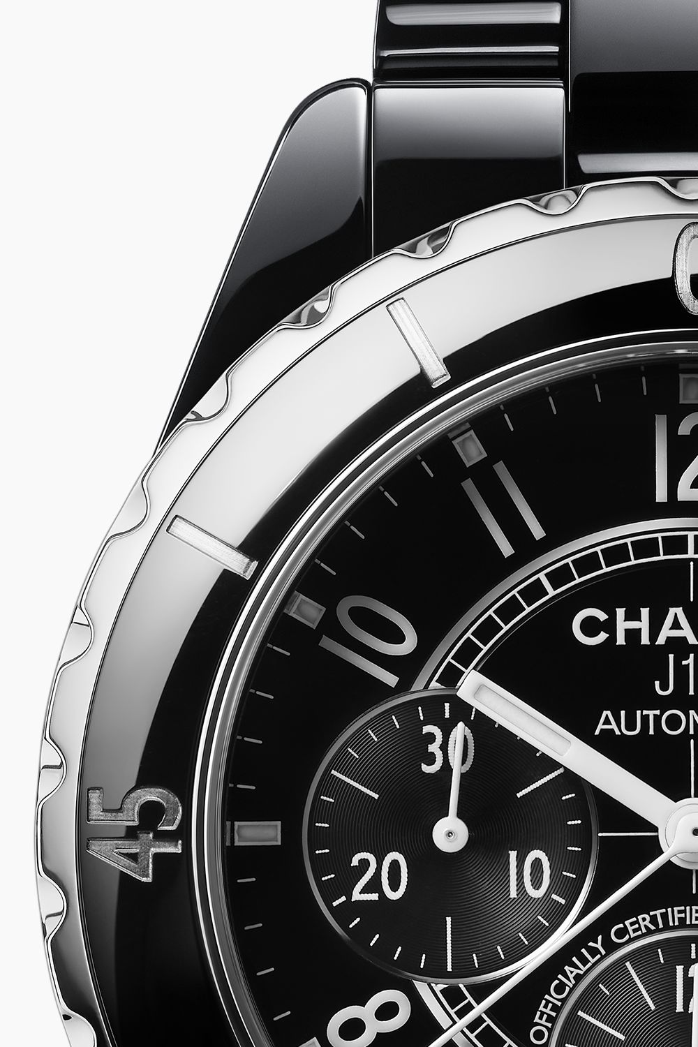 J12 Chronograph Watch, 41 mm - Black ceramic | CHANEL