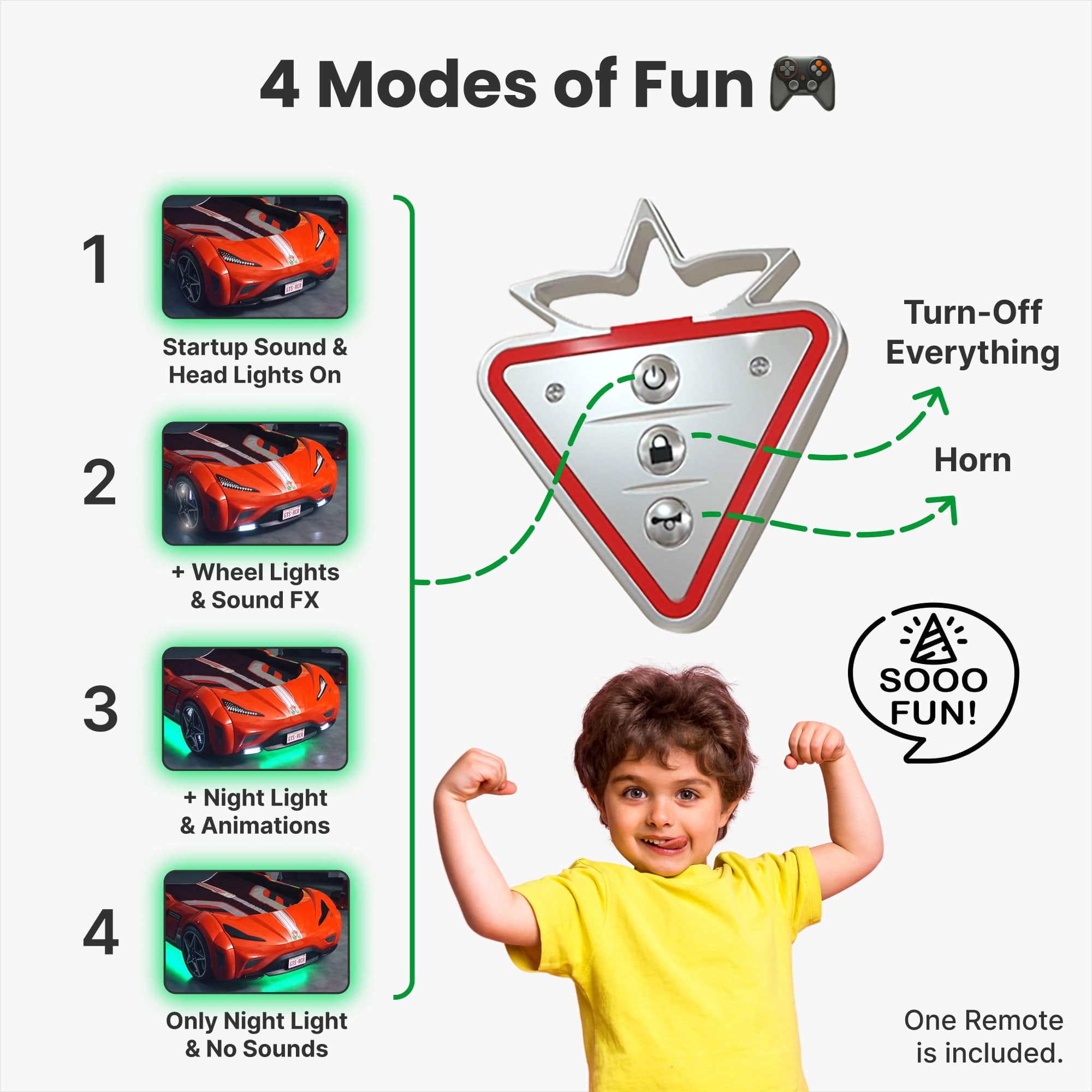 GTS EV Red Twin Race Car Bed with Remote, LED Ambient Lights