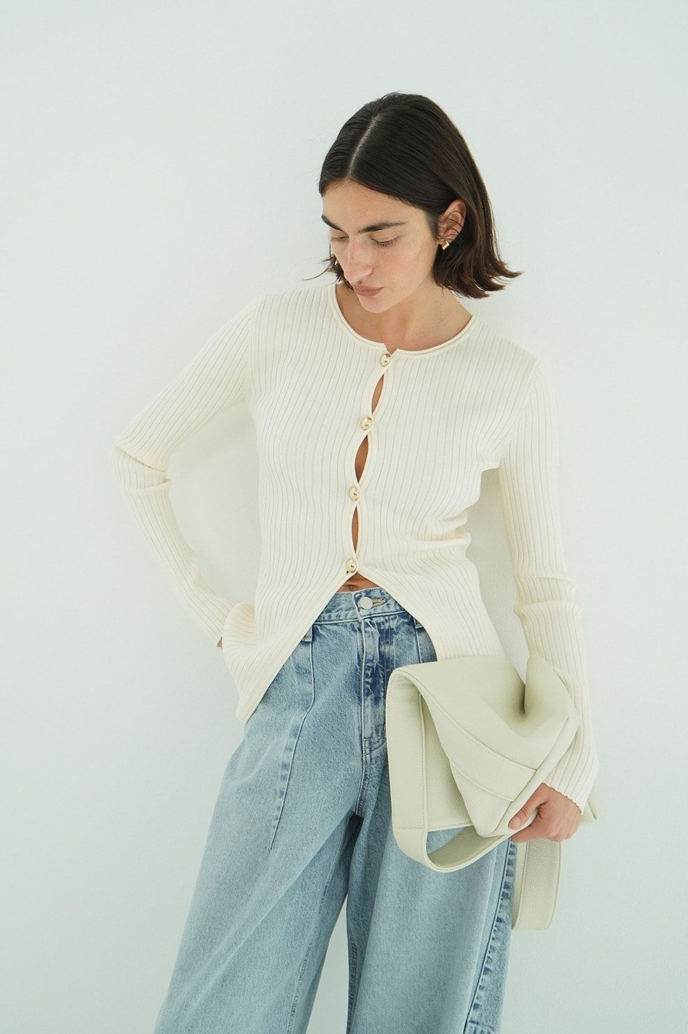 CLANE - ダブルフェイスニットトップス - W FACE GOLD BUTTON KNIT