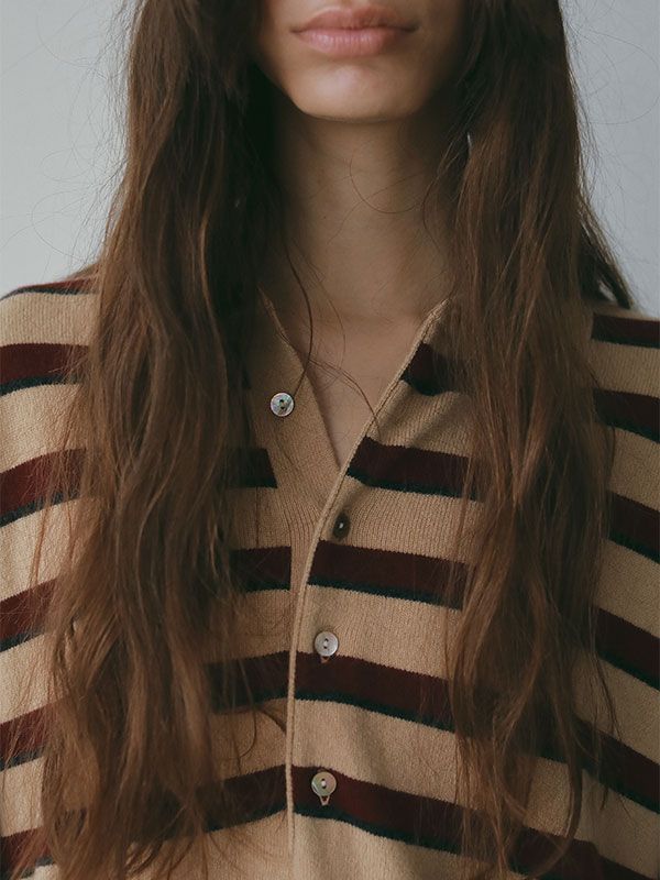 ETRE TOKYO - マルチボーダーニットポロ (BEIGE) | ADDICT WEB SHOP