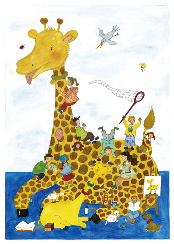 クリーブ 絵画 (版画/ジクレー) 子供たちのキリン 7833|アート