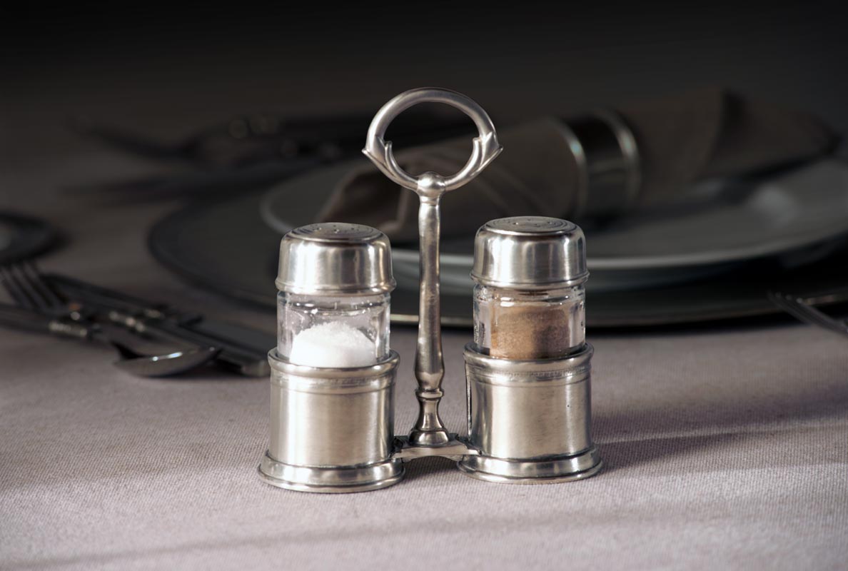 ソルト・ペッパーセット, グレー, ピューター および 無鉛クリスタル