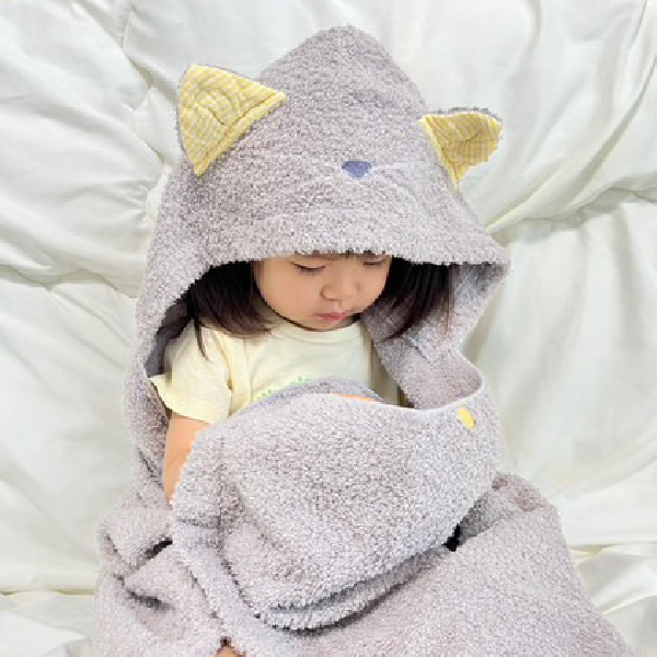 Nekosan ねこさん（グレー）フード付きバスタオル 【送料無料】｜出産