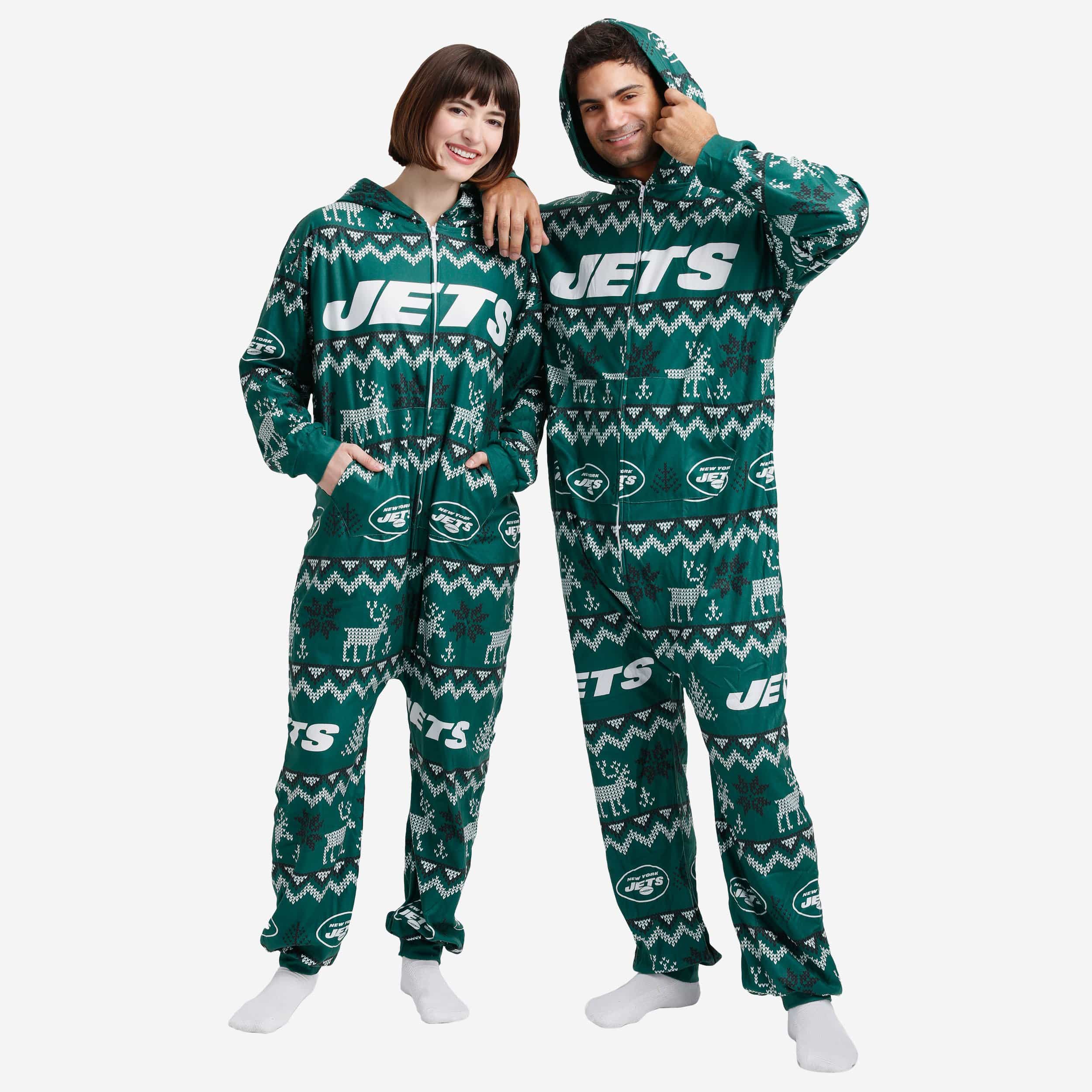 New York Jets Ugly Pattern One Piece Pajamas FOCO