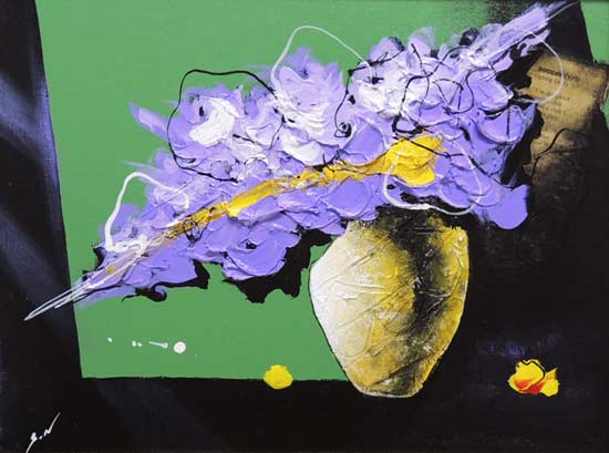 絵画 油絵 紫の花 (西原正一) 送料無料 【肉筆】【油絵】【花】【6号