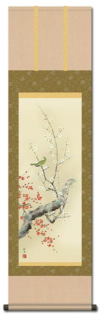 紅白梅に鶯 田村竹世 （三美会）尺三！ 春 - 掛け軸（掛軸）販売通販