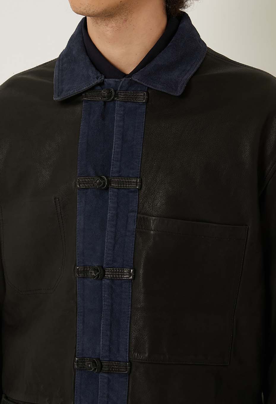 インディゴ スイッチレザー チャイナジャケット | BLUE BLUE