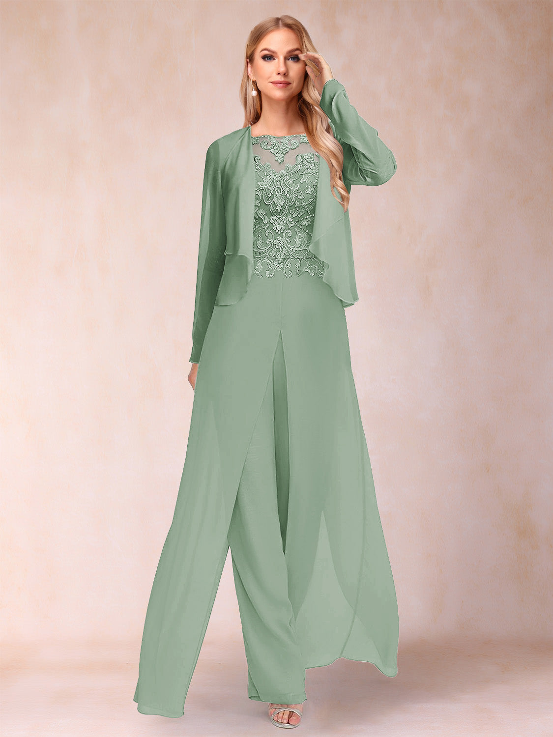 Sheath/Column Scoop Long Sleeves Jumpsuit with Applique & Jacket