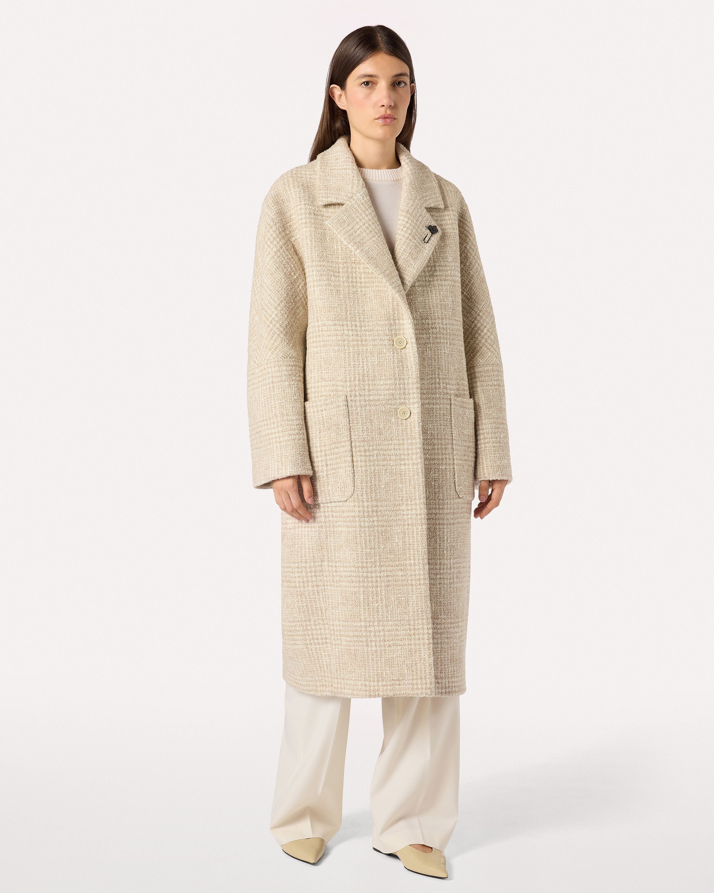 Sand long coat in bouclé alpaca, white, woman | Lardini