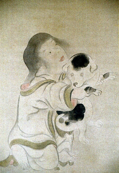 狗を抱く童子図（俵屋宗達筆） - MIHO MUSEUM