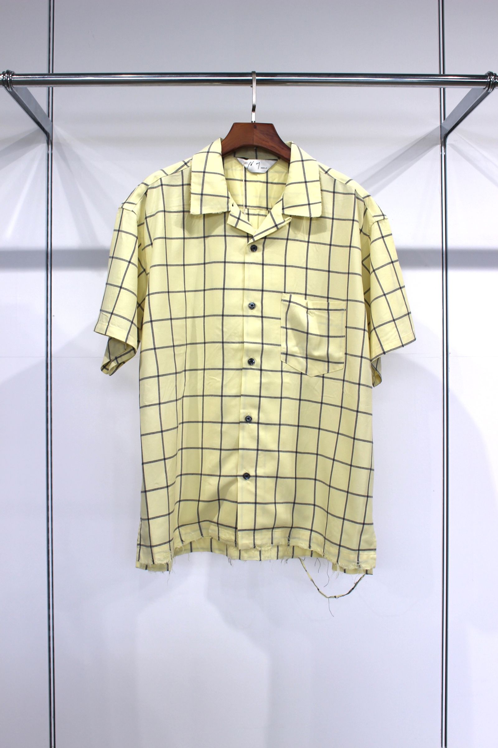 ANCELLM - [ラスト1点] RAYON CHECK OPEN COLLAR SS SHIRT | CREAM