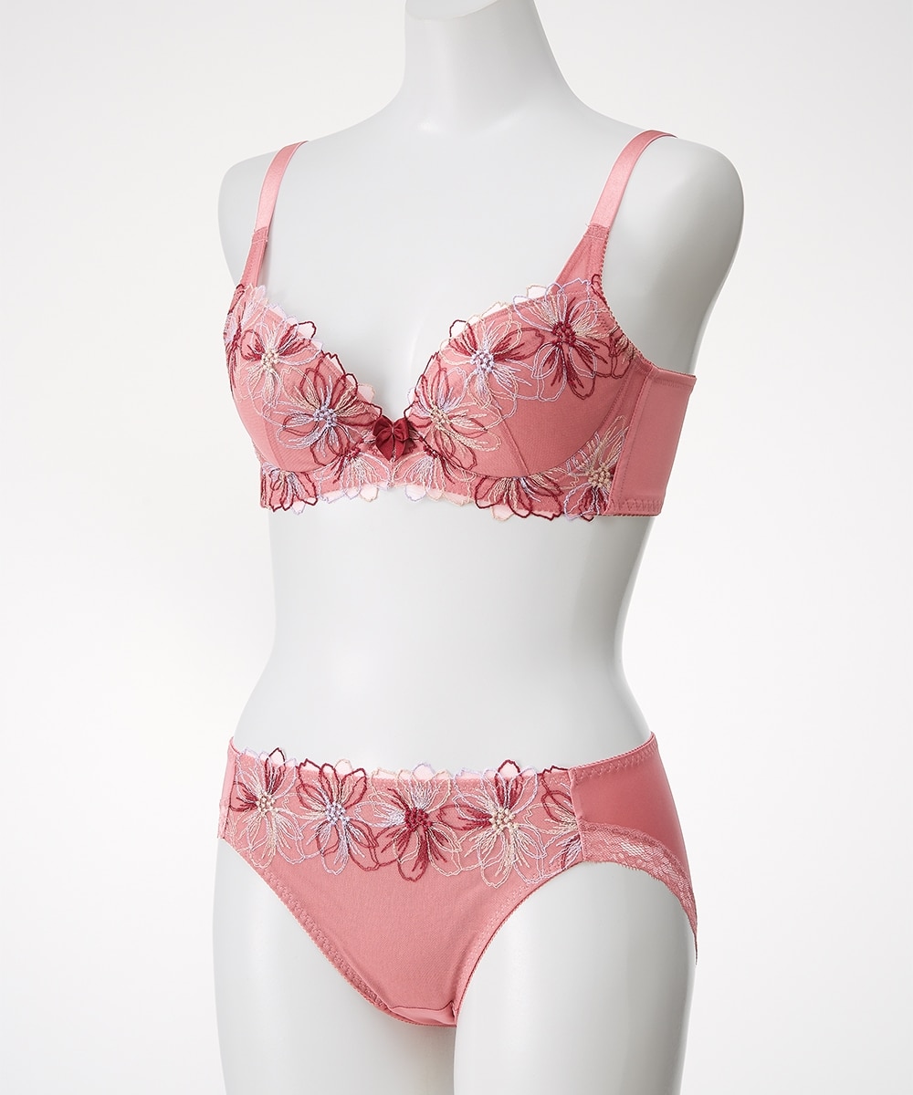 脇高刺しゅうレースブラジャーショーツセット（コスモス）（トリンプ