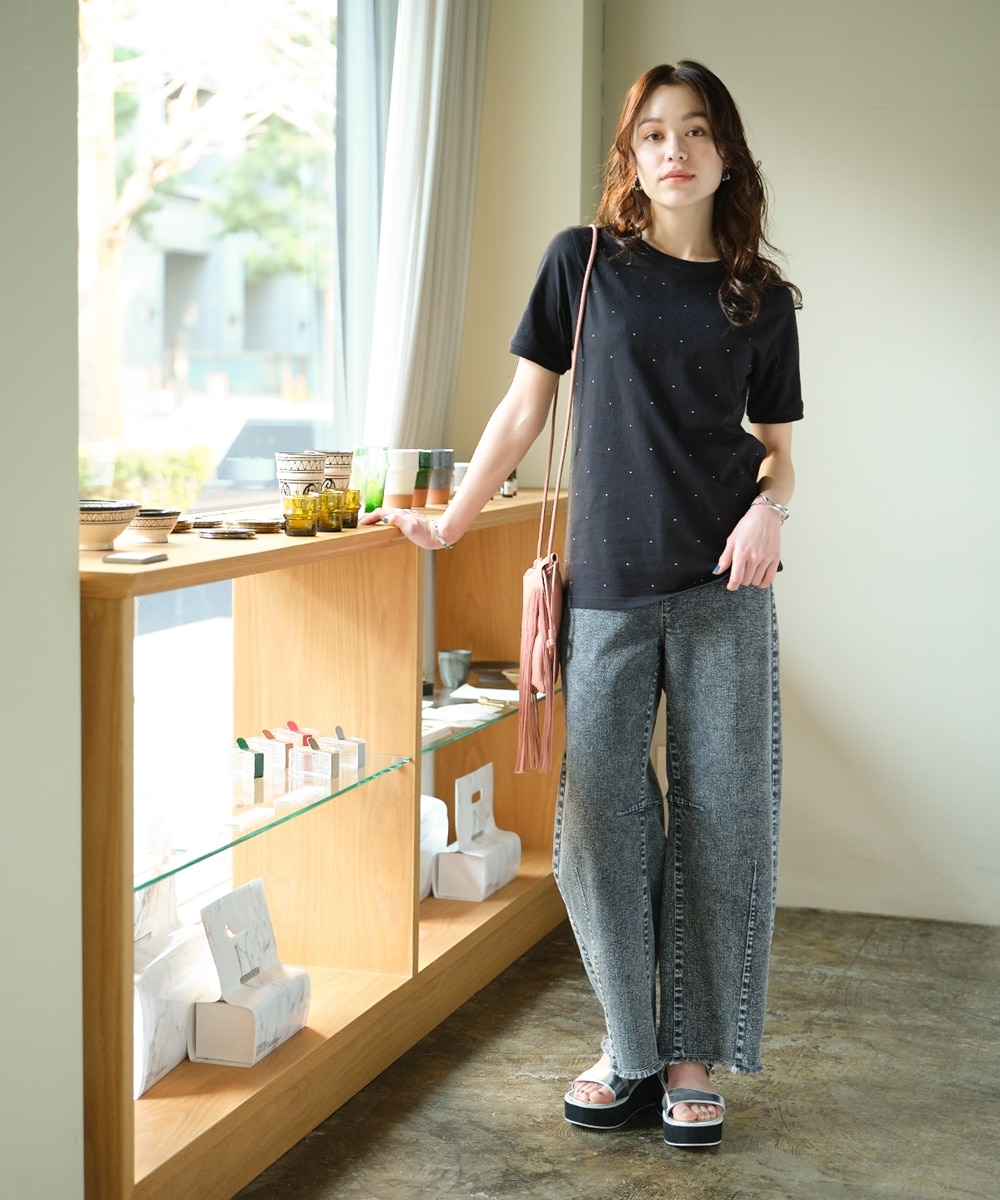 大きいサイズ 裾フリンジストレッチカーブデニムパンツ（ゆったり