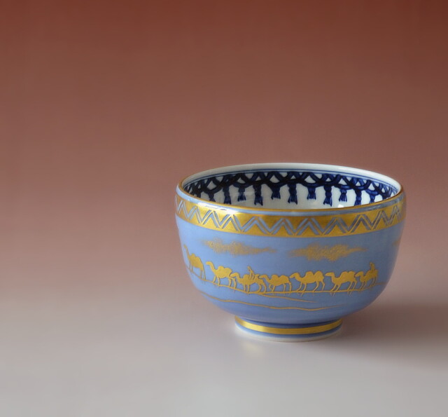 Antique Sam's Collection 五山窯 林淡幽作 藍彩金襴手茶碗