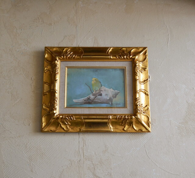 小鳥と貝と枯葉」 五百住乙人画 Antique Sam's Collection