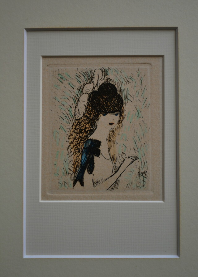 マリーローランサン 【茶色い髪の少女】 小さな絵画 エッチング