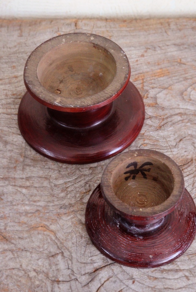 李朝 木台 祭器 高坏 菓子皿 木台 大小セット 直径140mmと