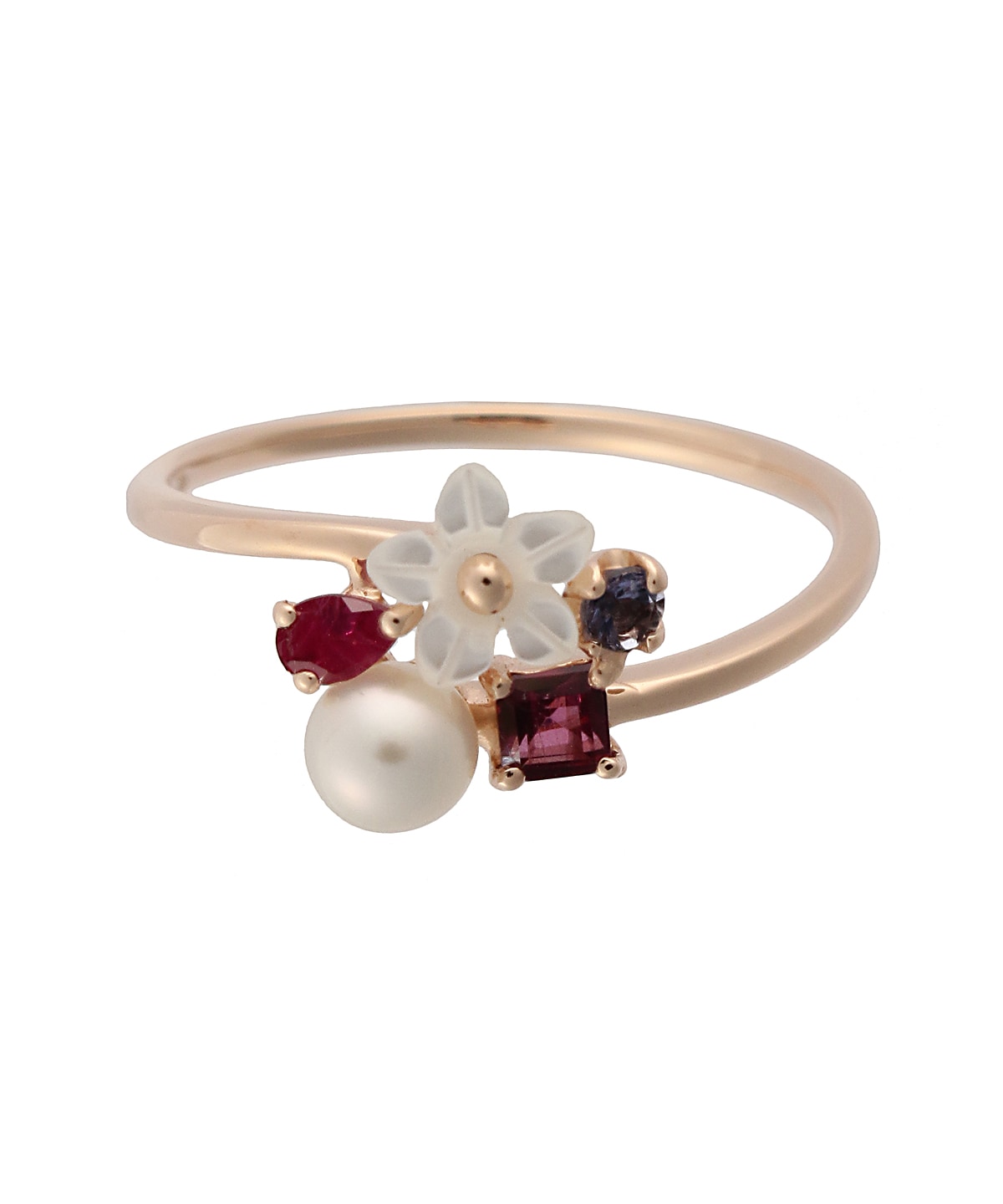 K10 PG パールフラワーモチーフリング(7号 K10 ピンク): Samantha