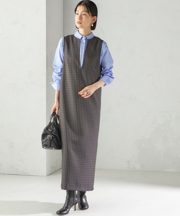 手洗い可能〉アジャスト ボタン チェック ジャンパー スカート｜ SHIPS