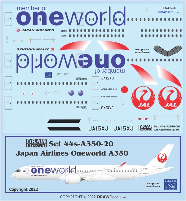 Airbus A350-900 - Japan Airlines Oneworld Draw Decal -44-A350-20